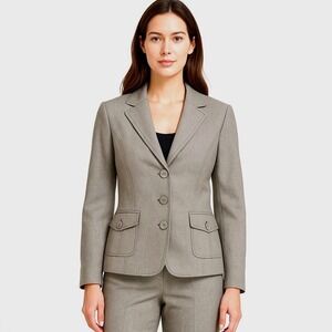 Ann Taylor 12 Gray Herringbone Cotton Blend Blazer Vintage Academia Preppy 92-04